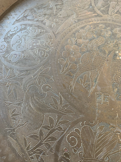 Large Vintage Incised Brass Tray