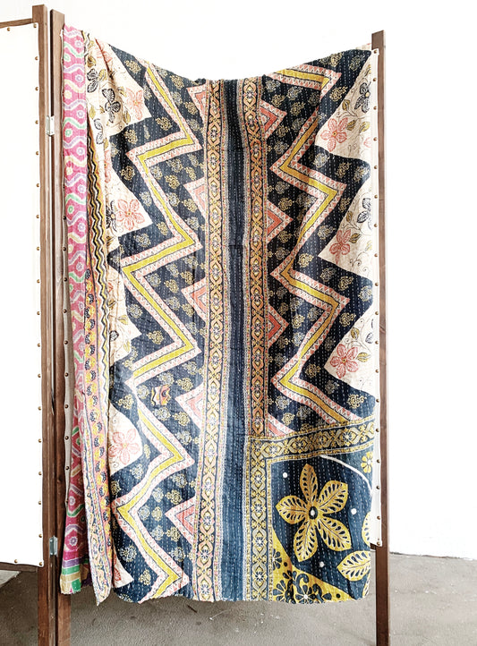 Vintage Reversible Cotton Kantha Quilt