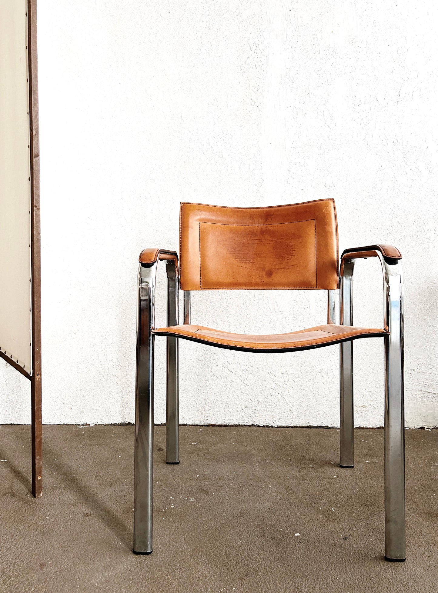 Post Modern Leather and Chrome Chair