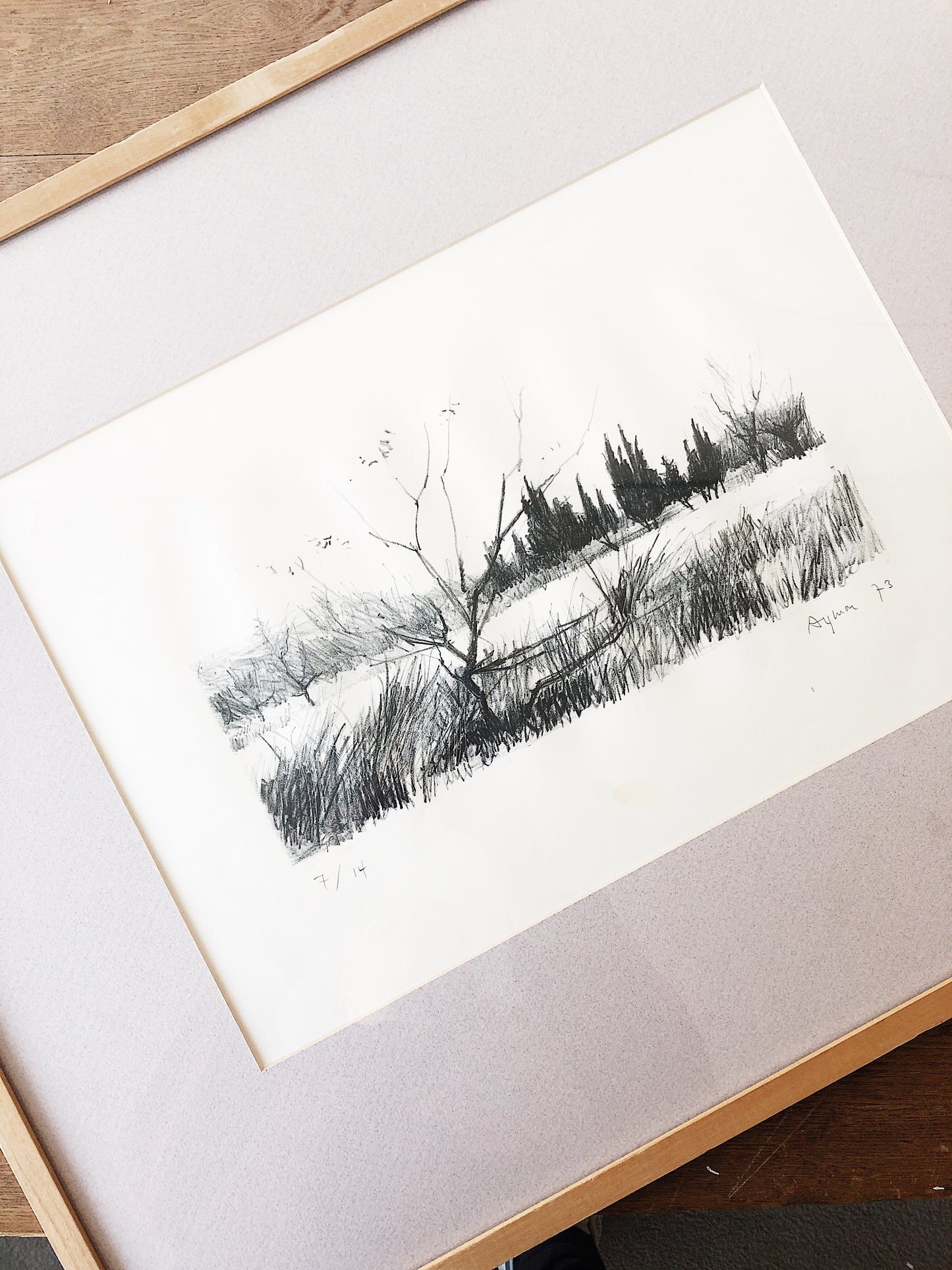 Vintage Original Landscape Drawing