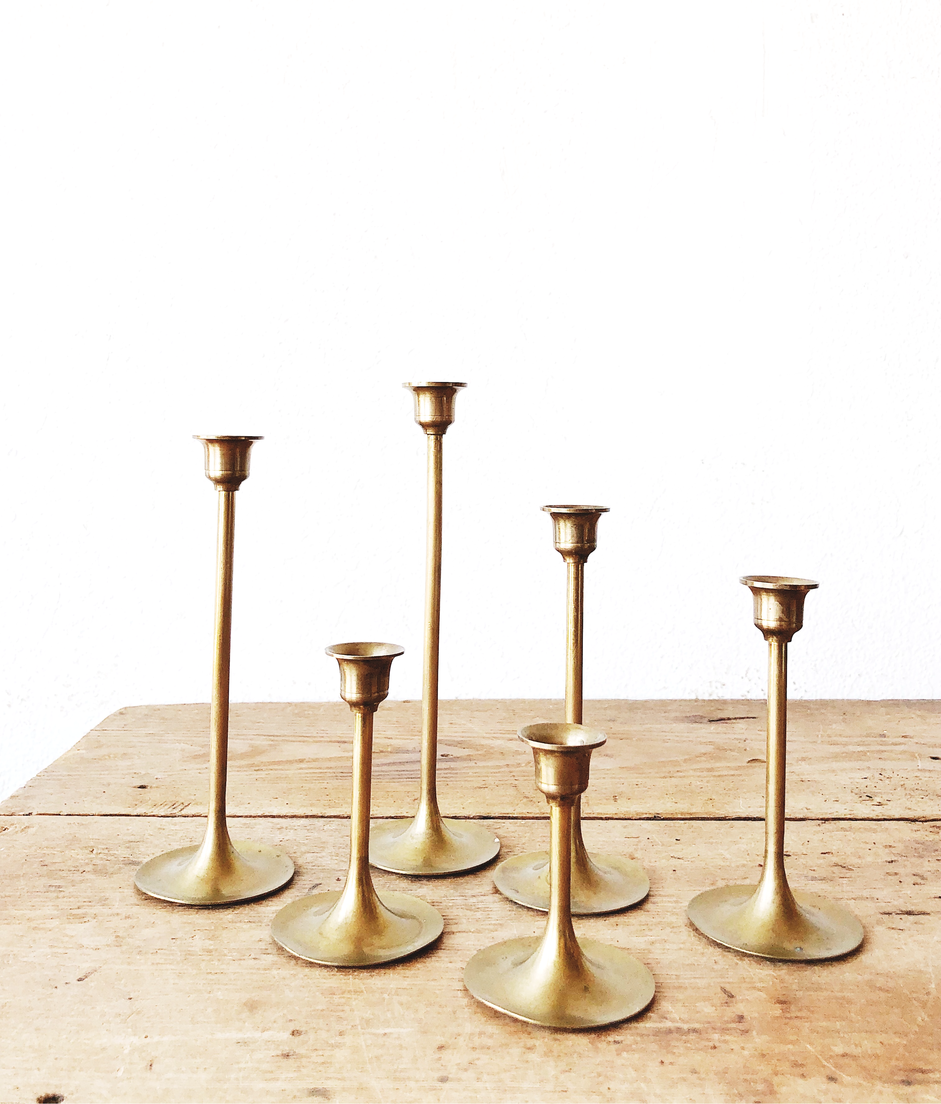 Vintage Minimal Brass Candlesticks - Thumbnail 4