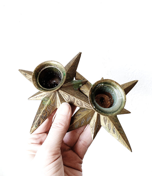 Incised Brass Candle Holders