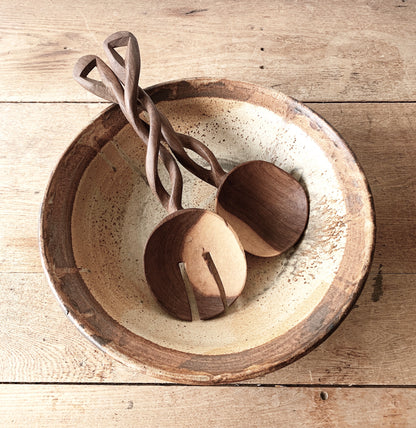Large Pottery Bowl with Olive Wood Servers