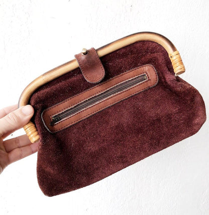 Vintage Suede and Bamboo Clutch