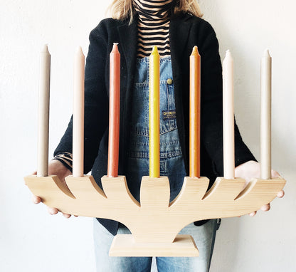 Vintage Handmade Seven Lamp Menorah and Candles