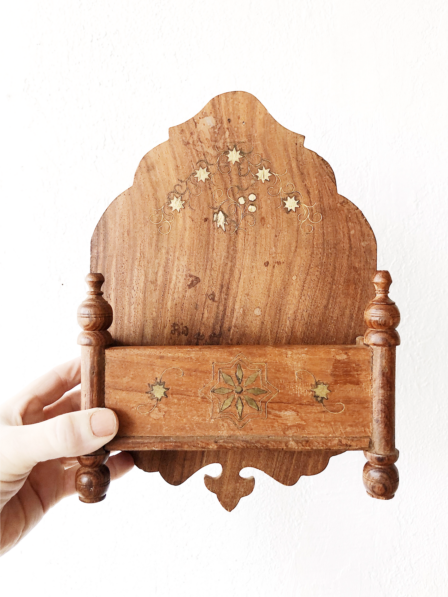 Vintage Brass Inlay Wall Pocket