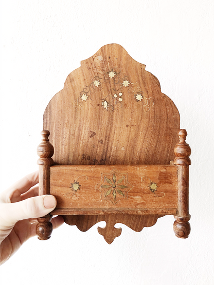 Vintage Brass Inlay Wall Pocket