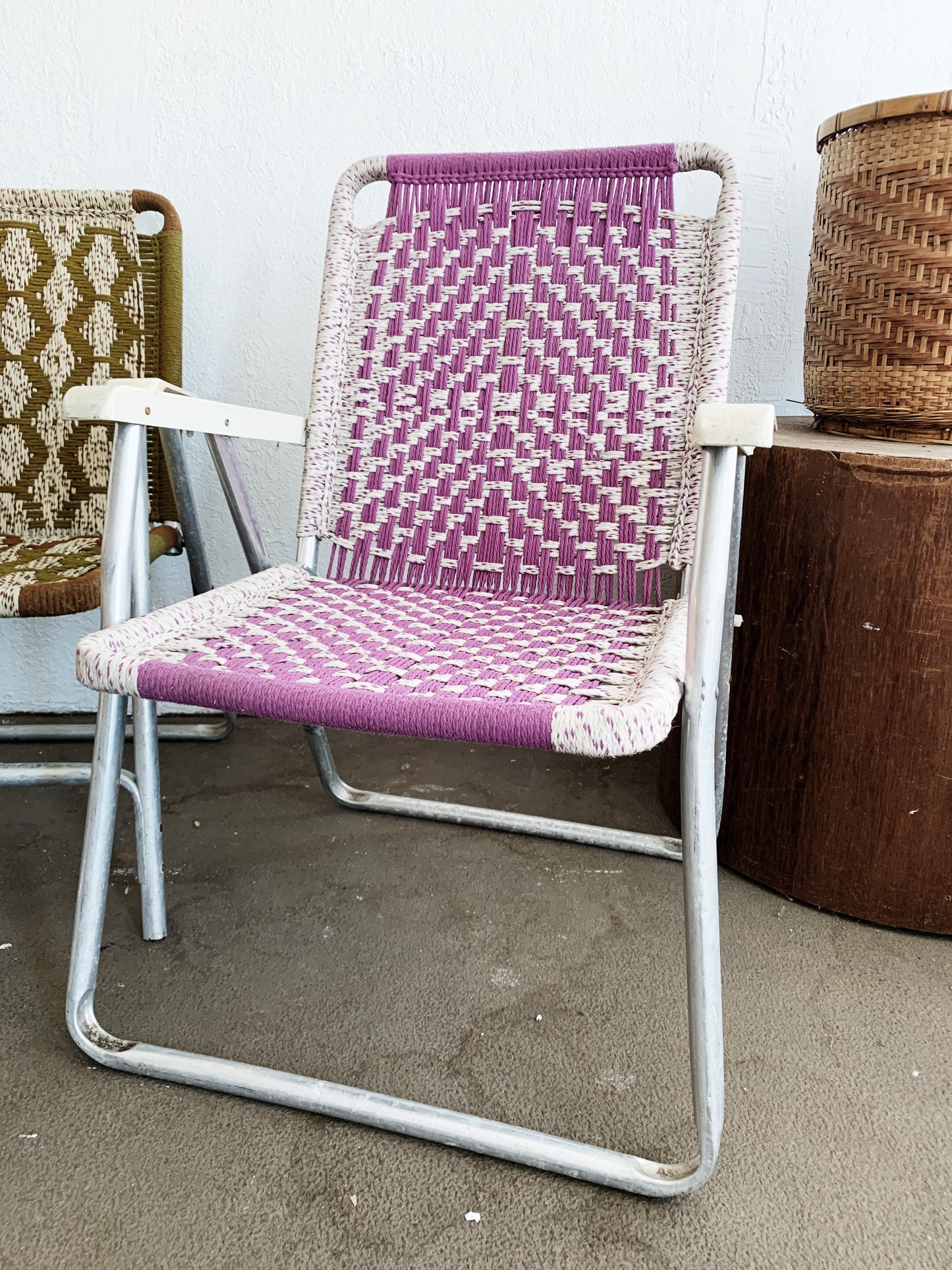 Mid Century Aluminum Macramé Lawn Chair