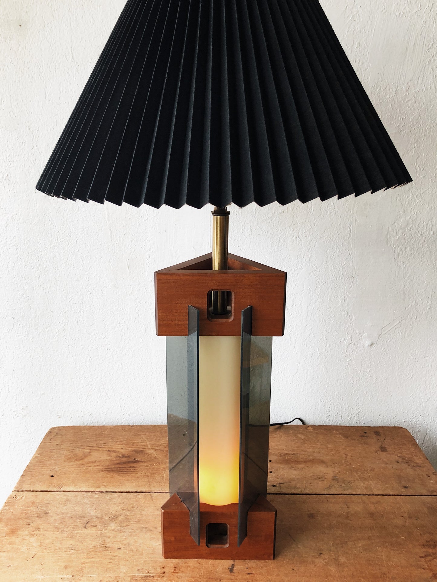 MCM Lucite and Teak Lamp with Nightlight