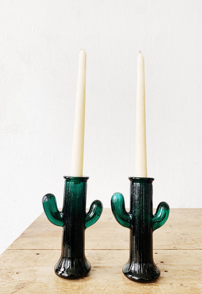 Vintage Glass Cactus Candle Holders
