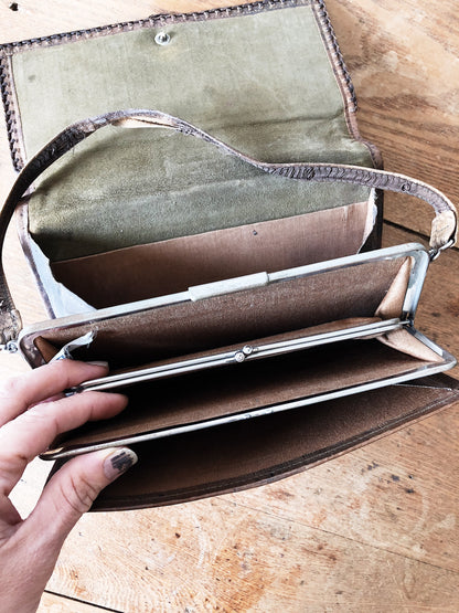 Antique Leather Deco Clutch