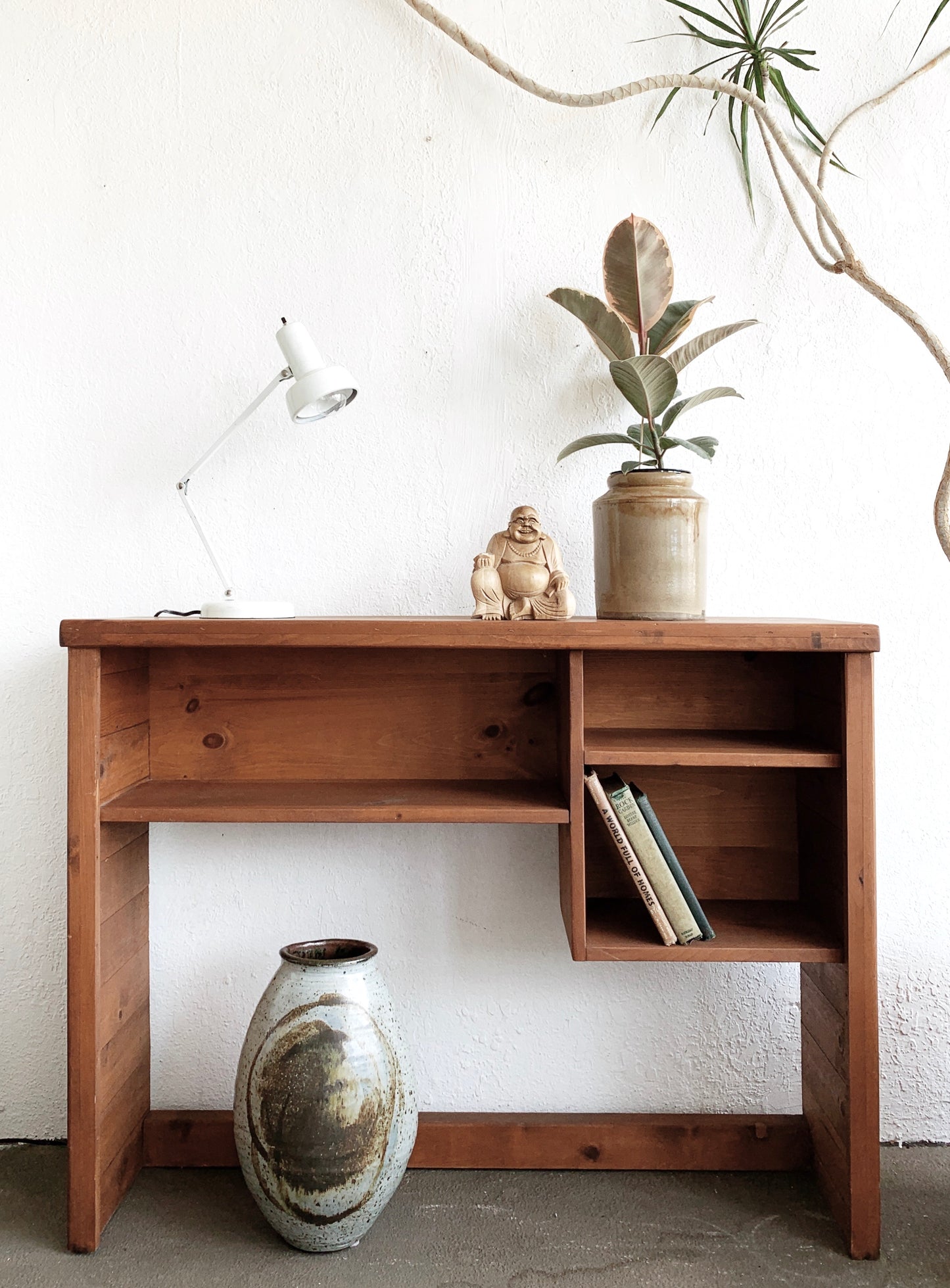 Vintage Handmade Wood Console Table Shelf