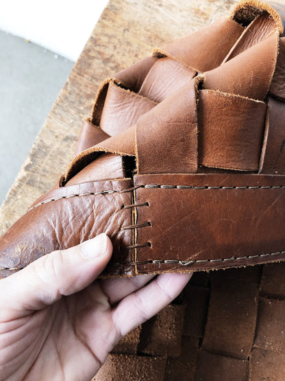 XL Vintage Woven Leather Basket