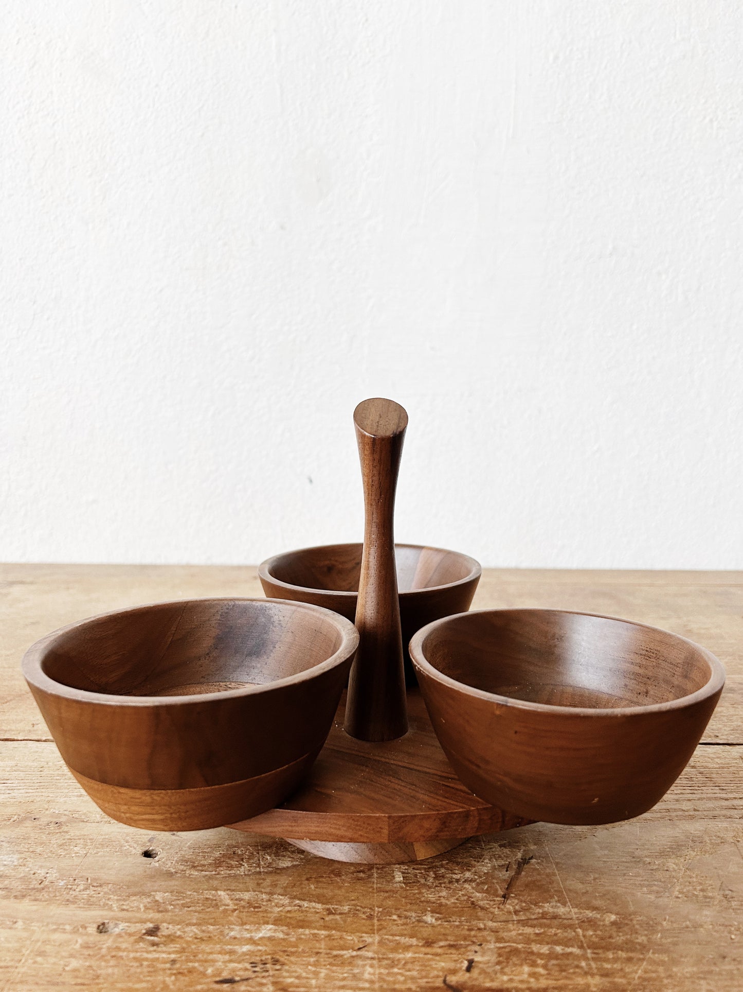 Mid Century Black Walnut lazy Susan Server