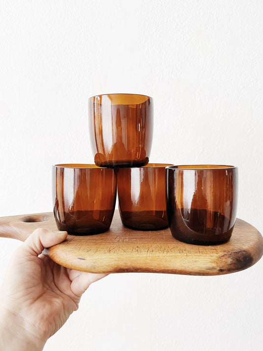 Set of Four Amber Bottle Glasses