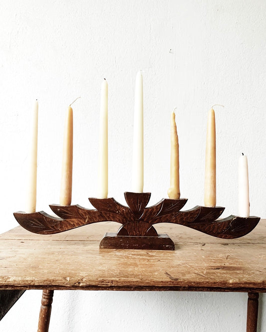 Vintage Carved Wood Candelabra