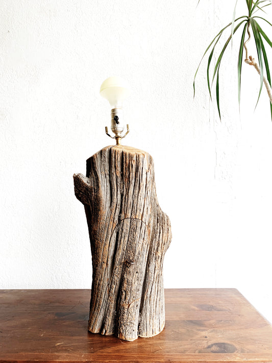 Handmade Vintage Wood Lamp with Secret Drawer