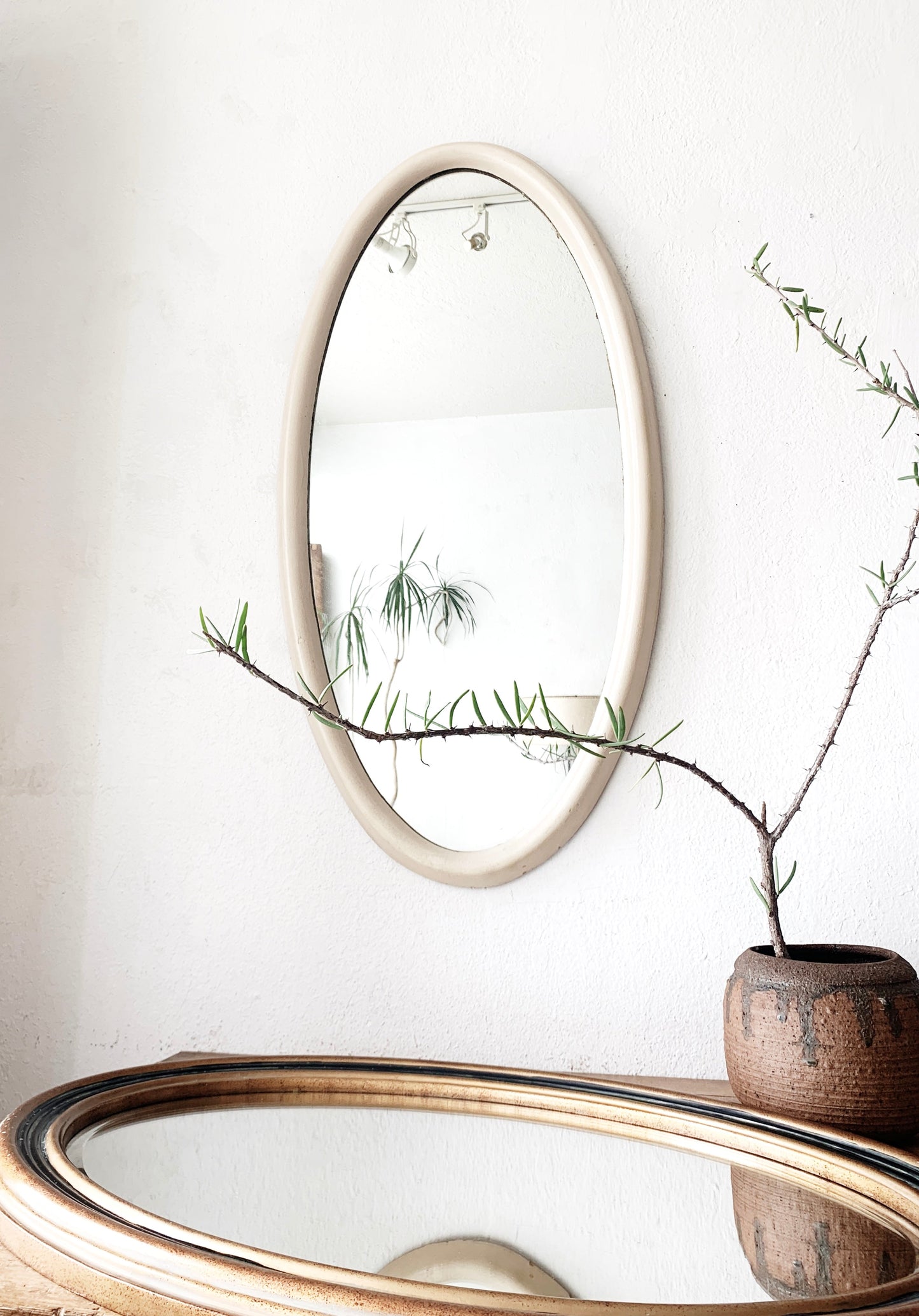 Antique Oval Wood Framed Mirror