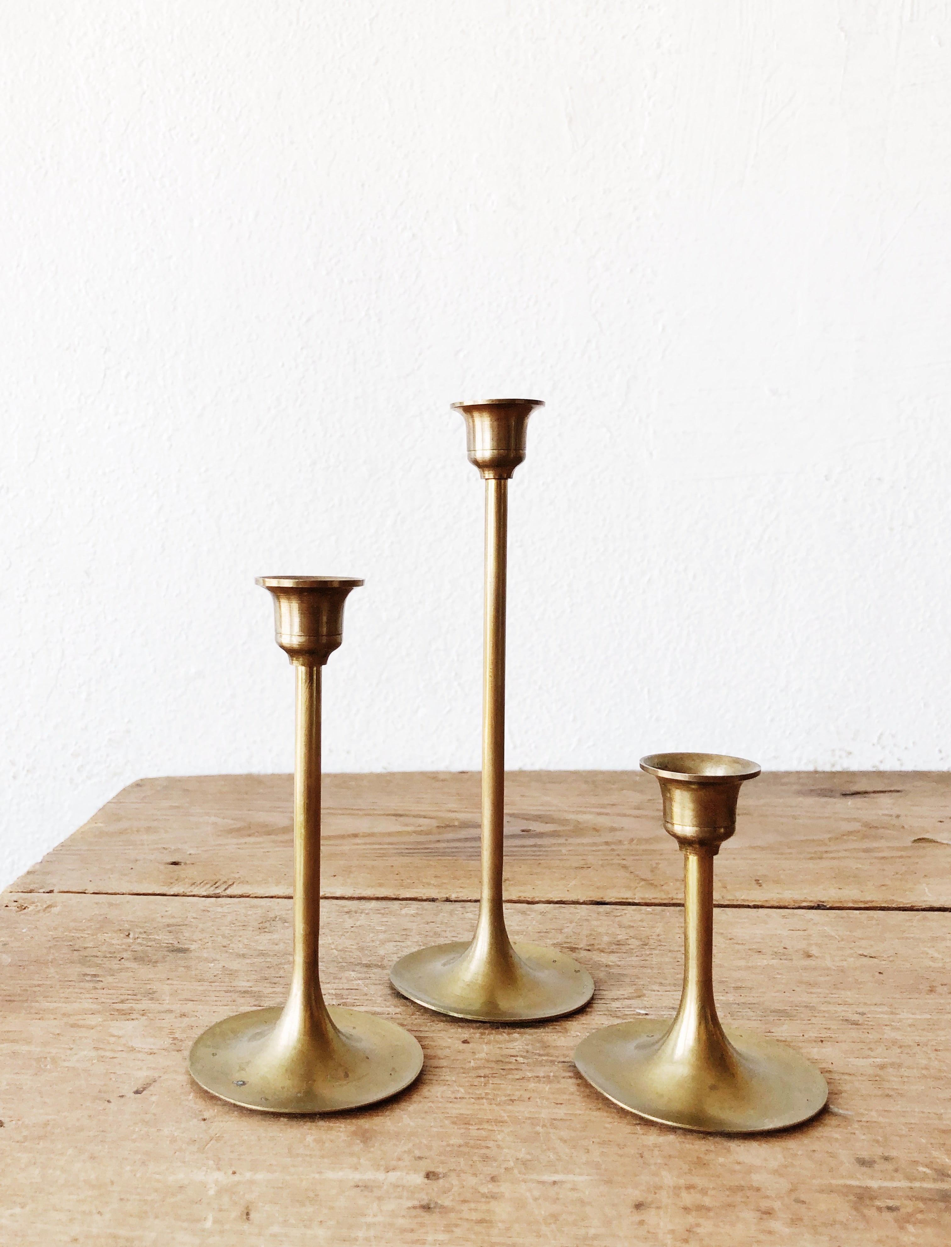 Vintage Minimal Brass Candlesticks - Thumbnail 5