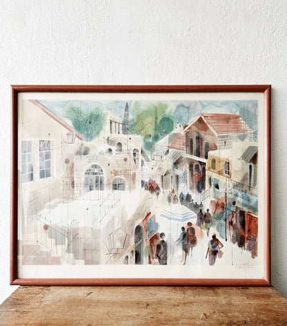 Large Framed Watercolor Painting