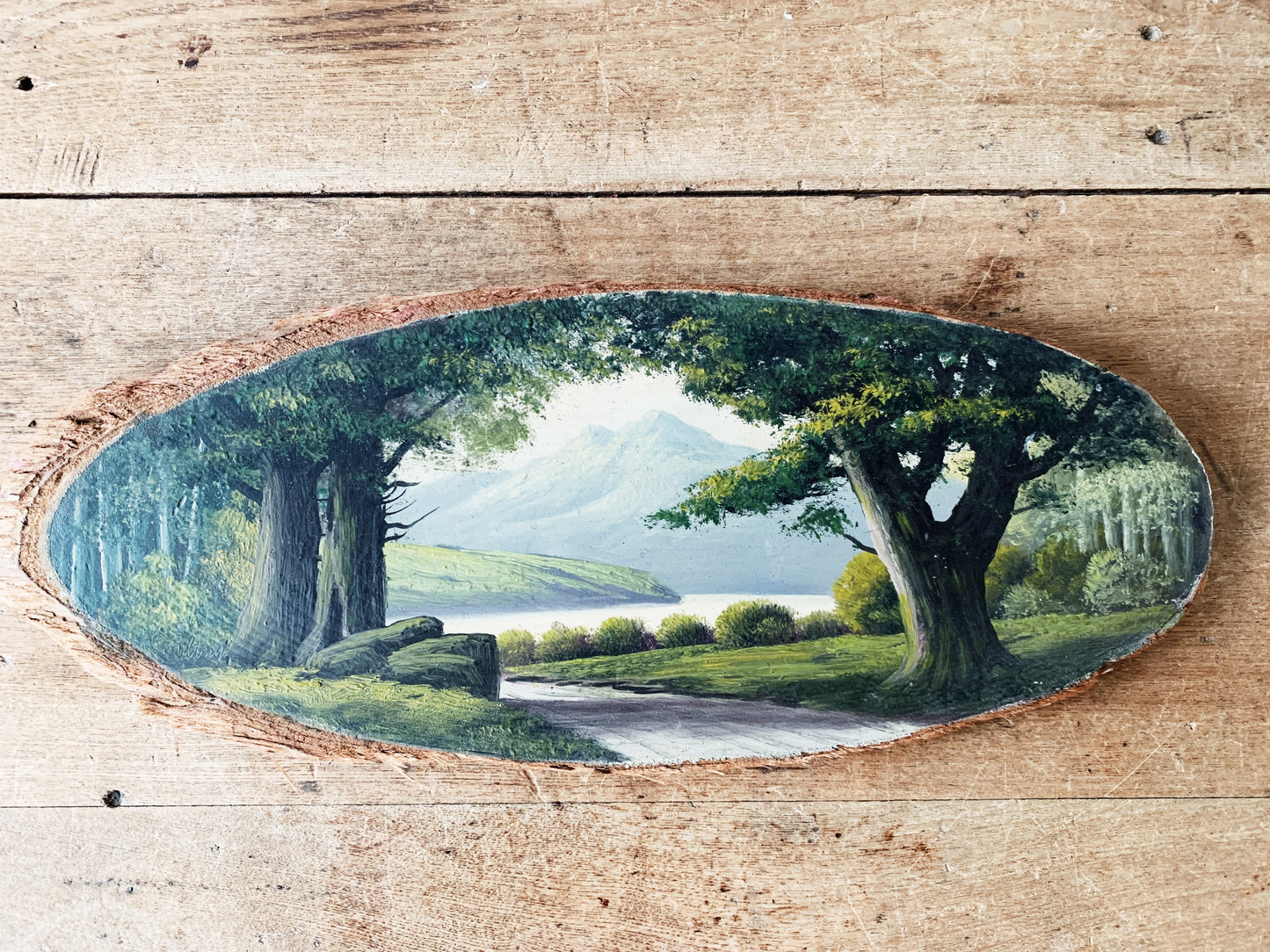 Antique Landscape Painting on Wood
