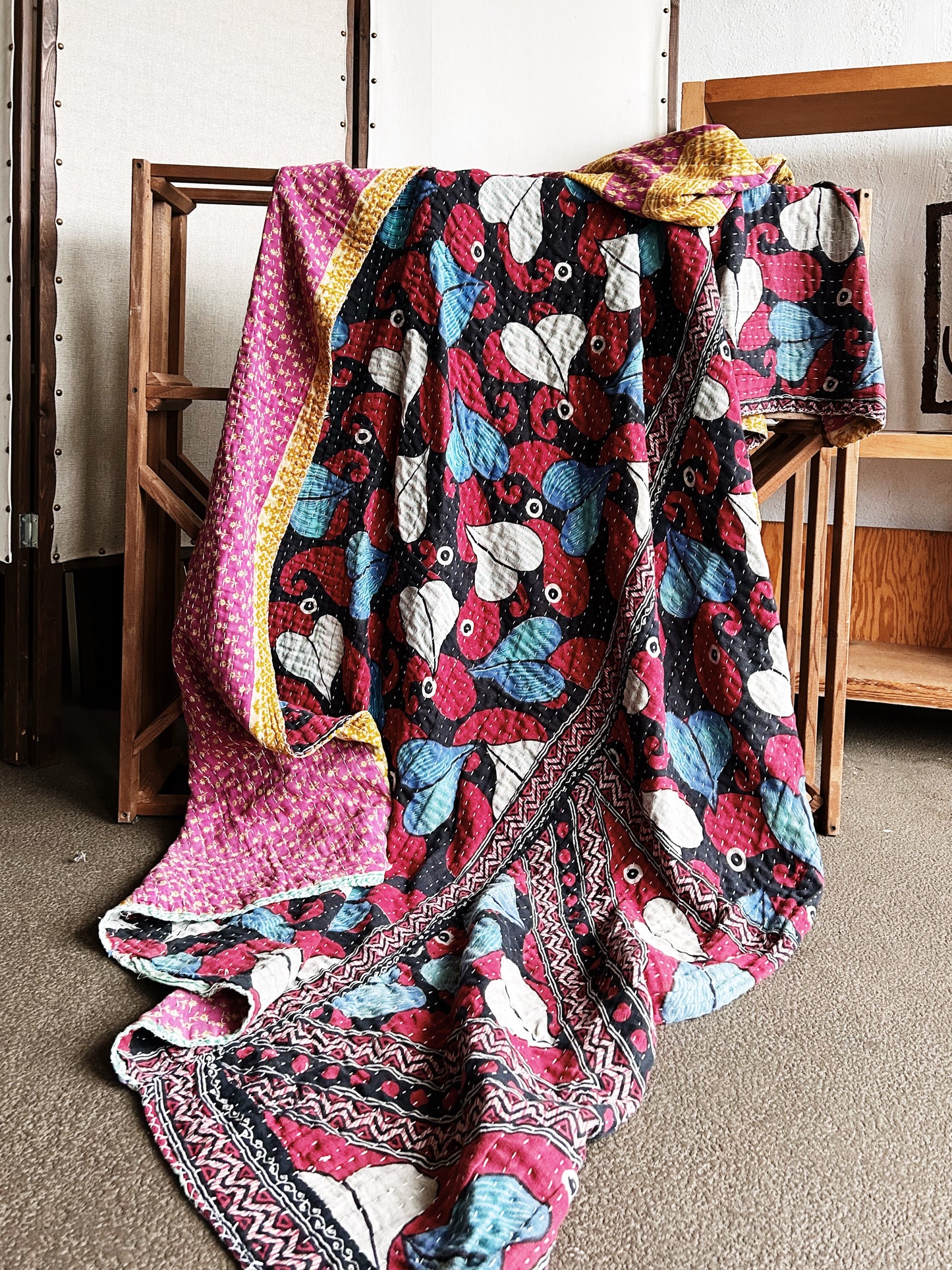 Vintage Reversible Cotton Kantha Quilt