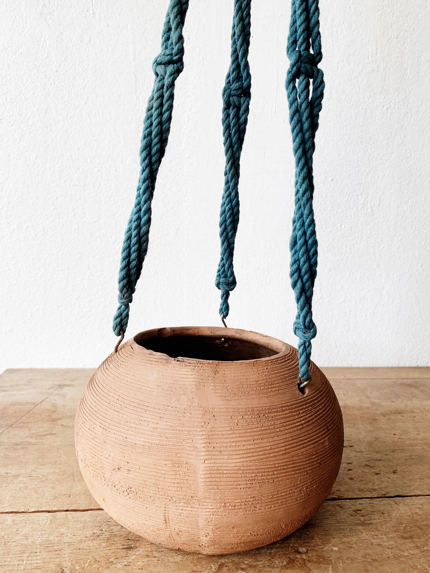 Vintage Terra Cotta Pot with Macrame Hanger
