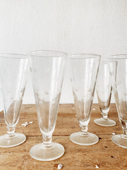 Mid Century Etched Cocktail Glasses Set of Six