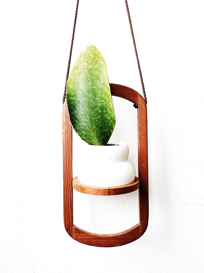 Vintage Mid Century Teak Plant Hanger with Pot