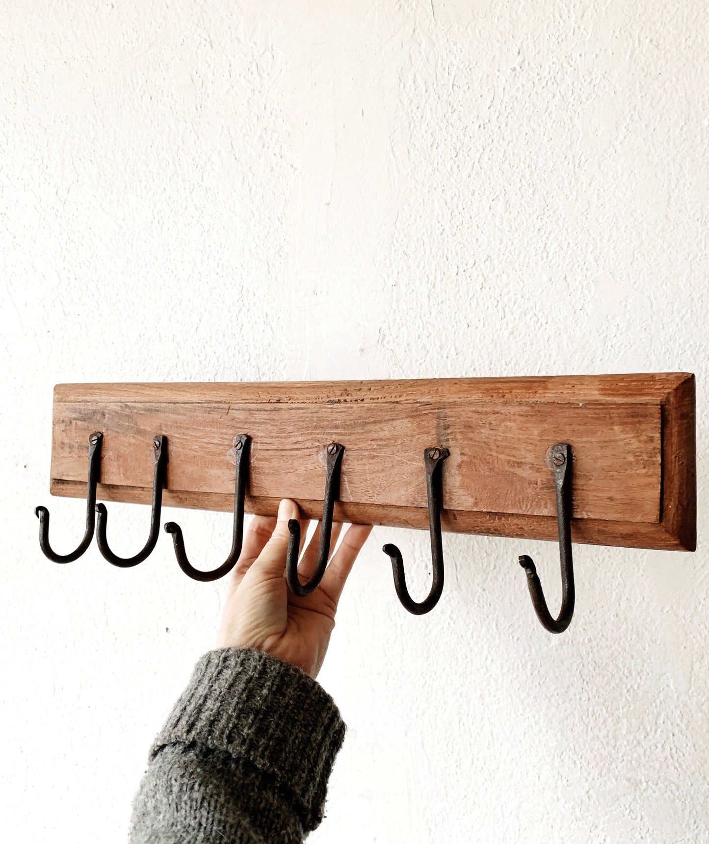 Rustic Wood And Iron Hook Rack