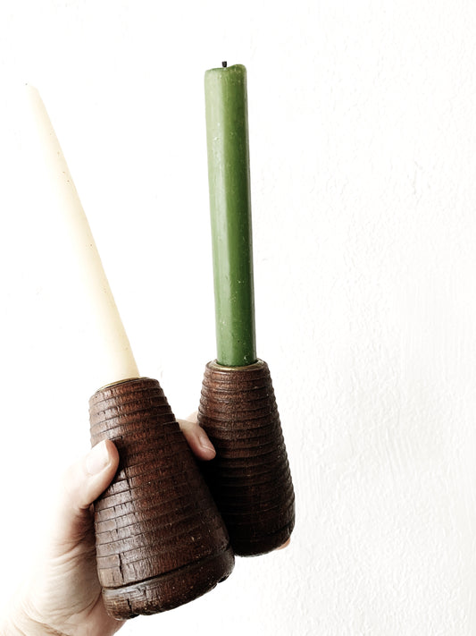 Vintage Wood Spindle Candle Holders