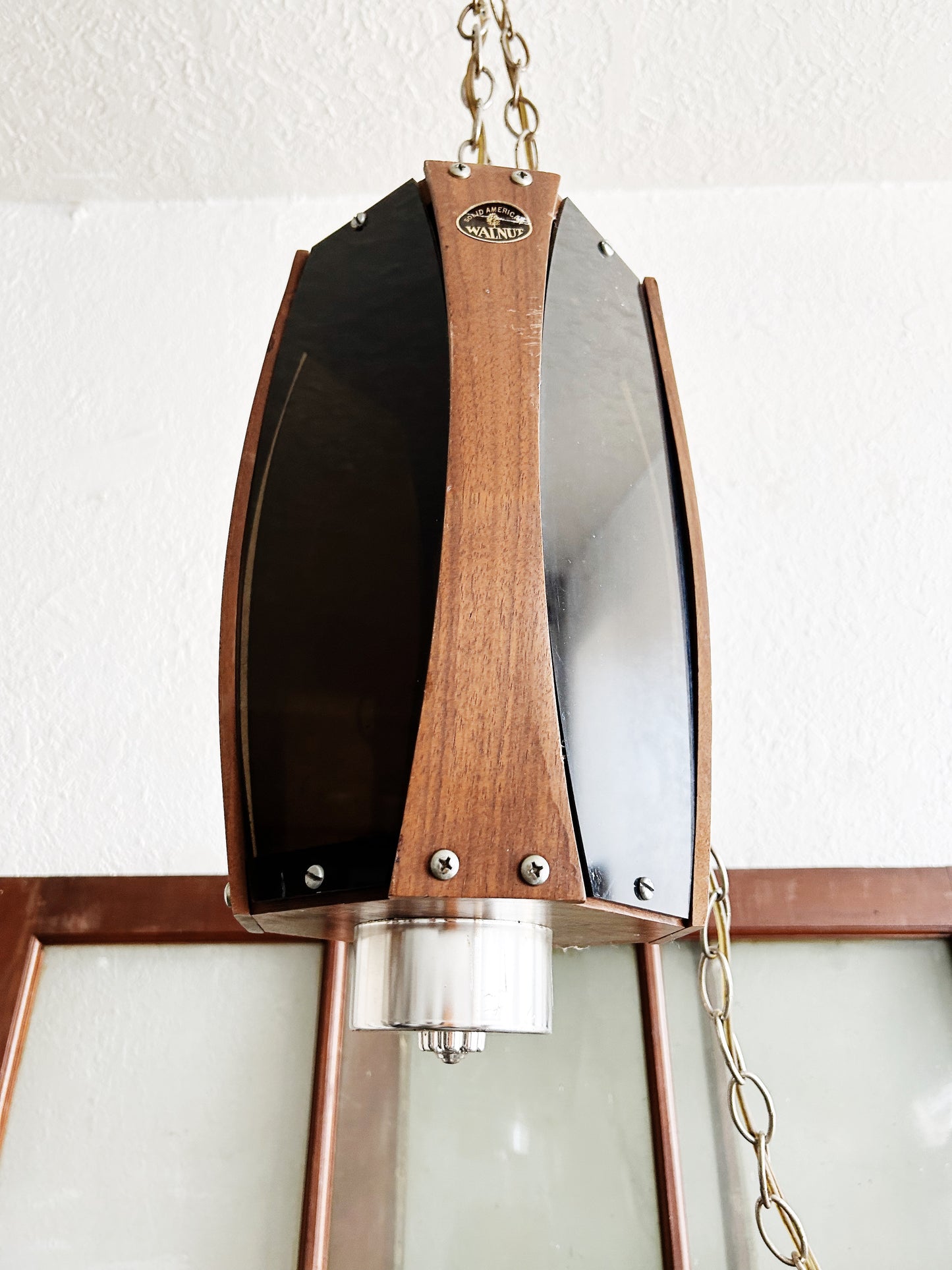 Mid Century Walnut and Smoky Lucite  Pendant