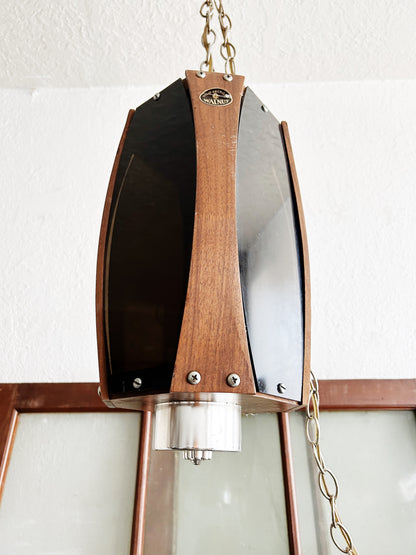 Mid Century Walnut and Smoky Lucite  Pendant