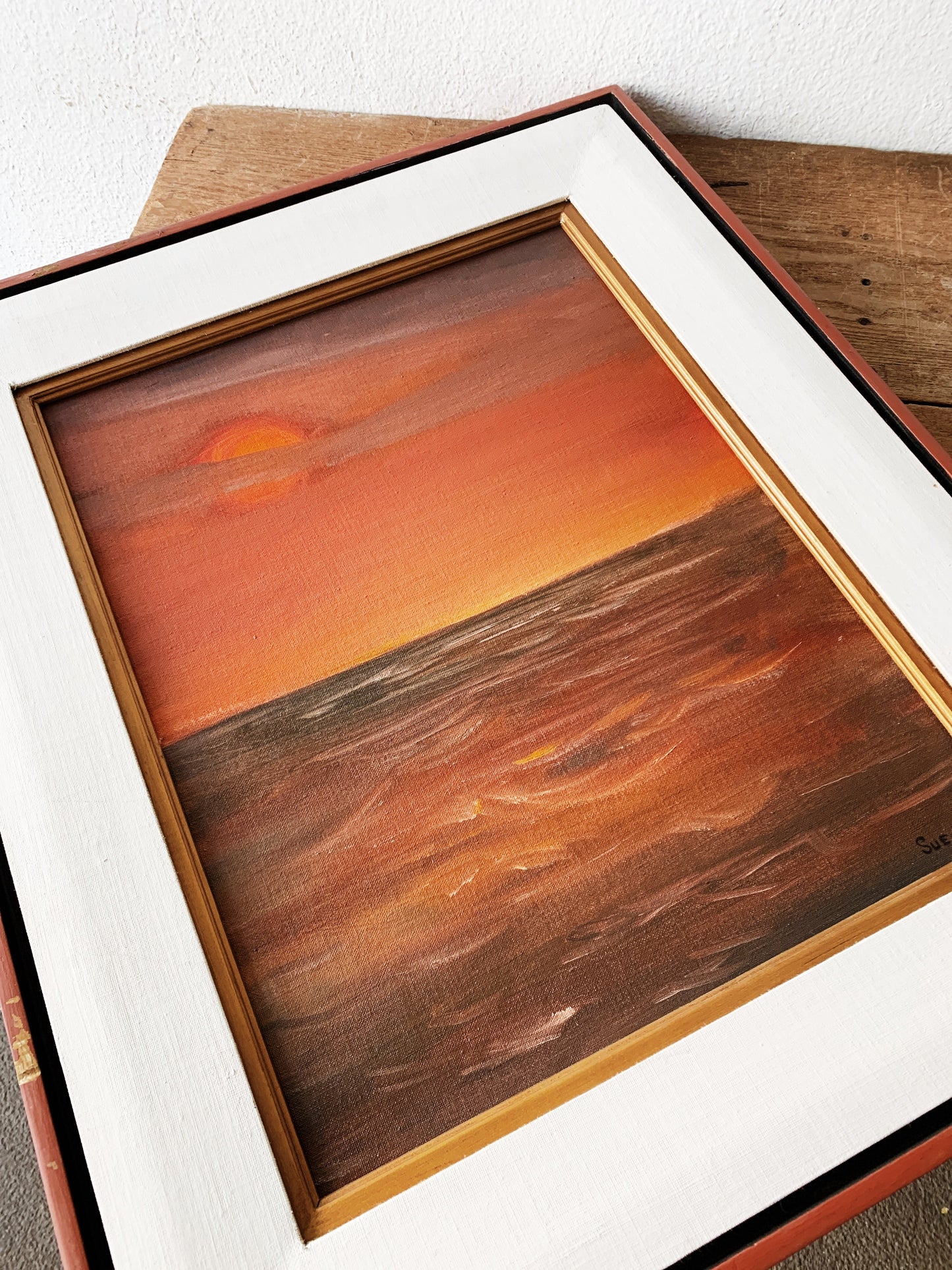 Vintage Original Framed Sunset Painting c1970