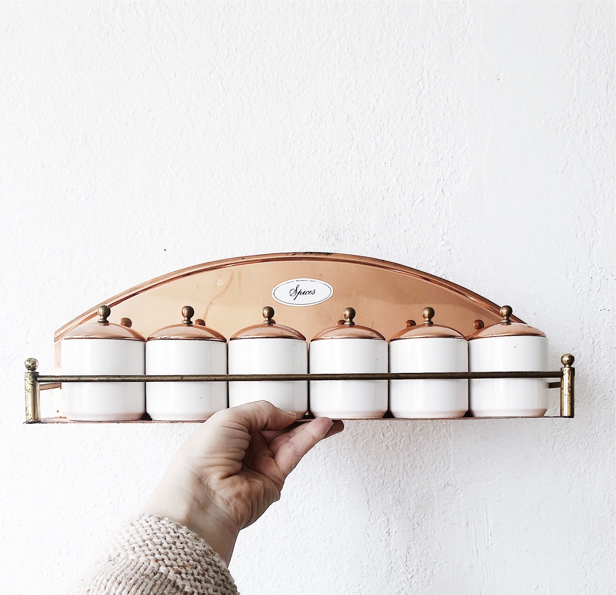 Copper and Porcelain Spice Rack