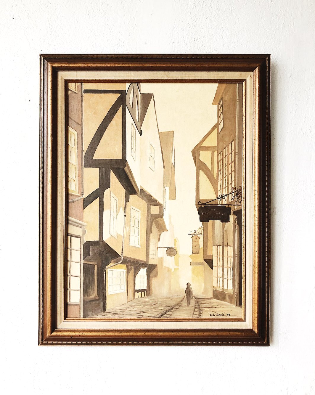 Vintage Original Street Scene Painting