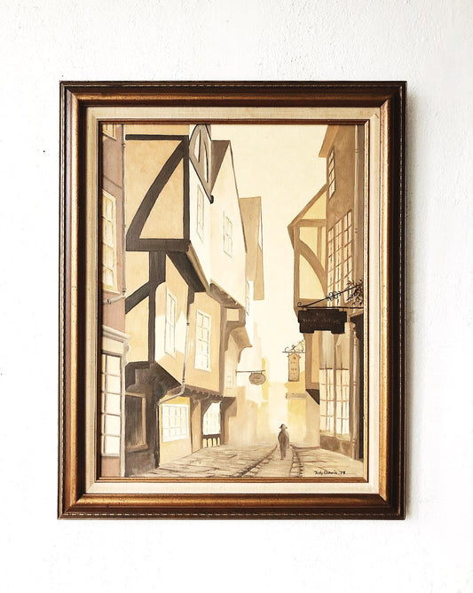 Vintage Original Street Scene Painting
