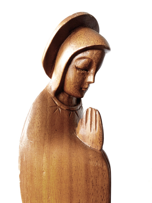 Large Mid Century Carved Wood Mary Magdalene