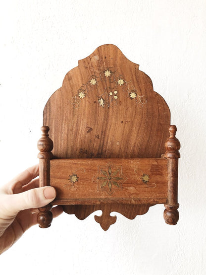 Vintage Brass Inlay Wall Pocket