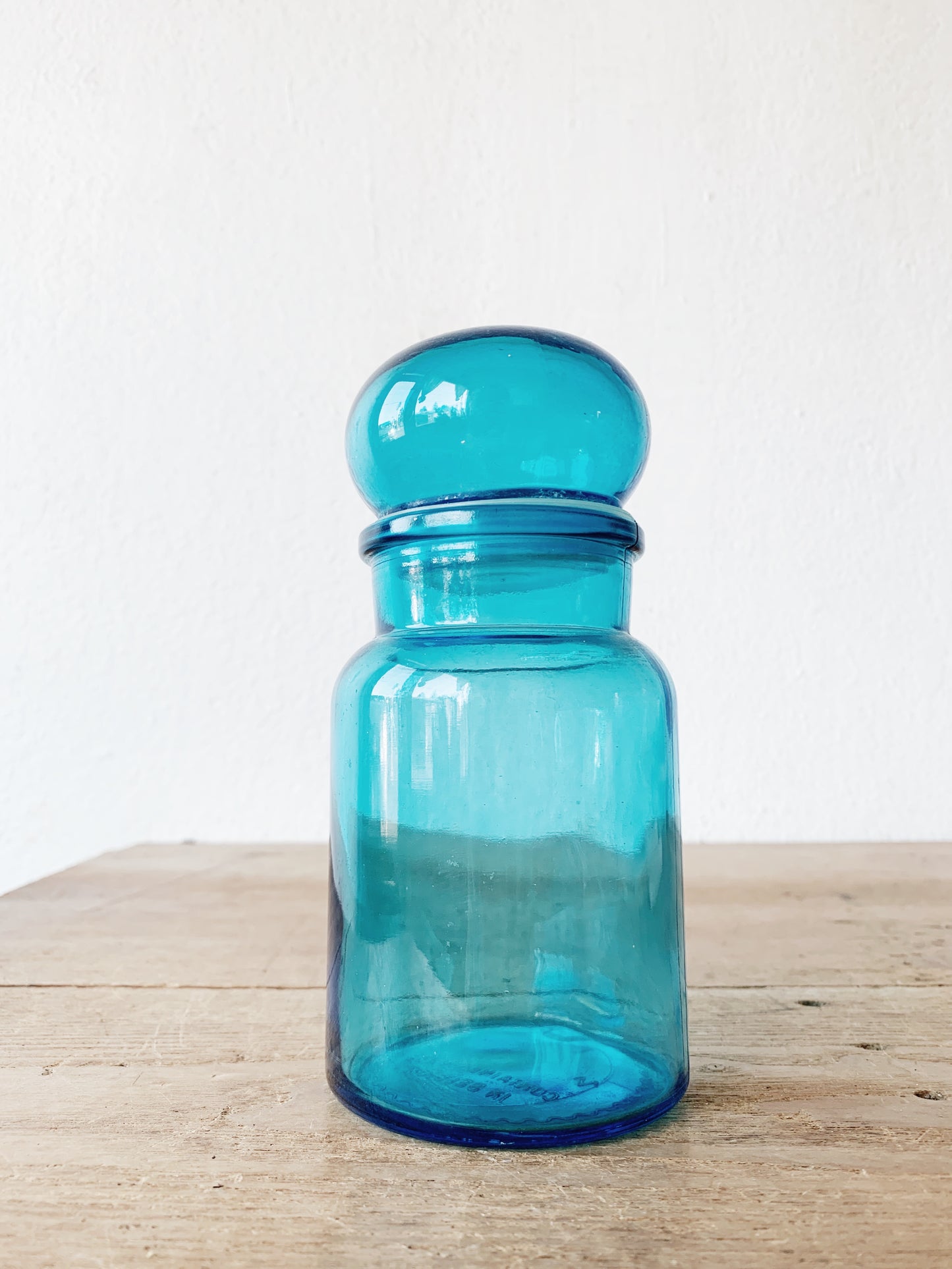 Vintage Blue Glass Apothecary Jar Belgium