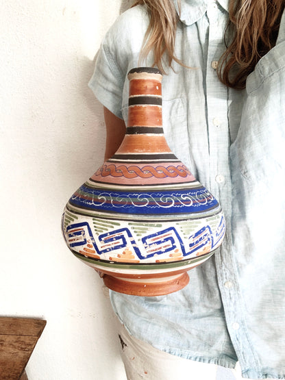 Vintage Hand Painted Mexican Clay Water Jug