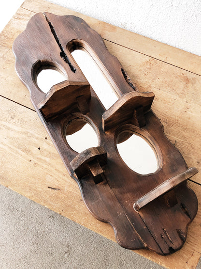 Vintage Handmade Worm Wood Mirror Shelf