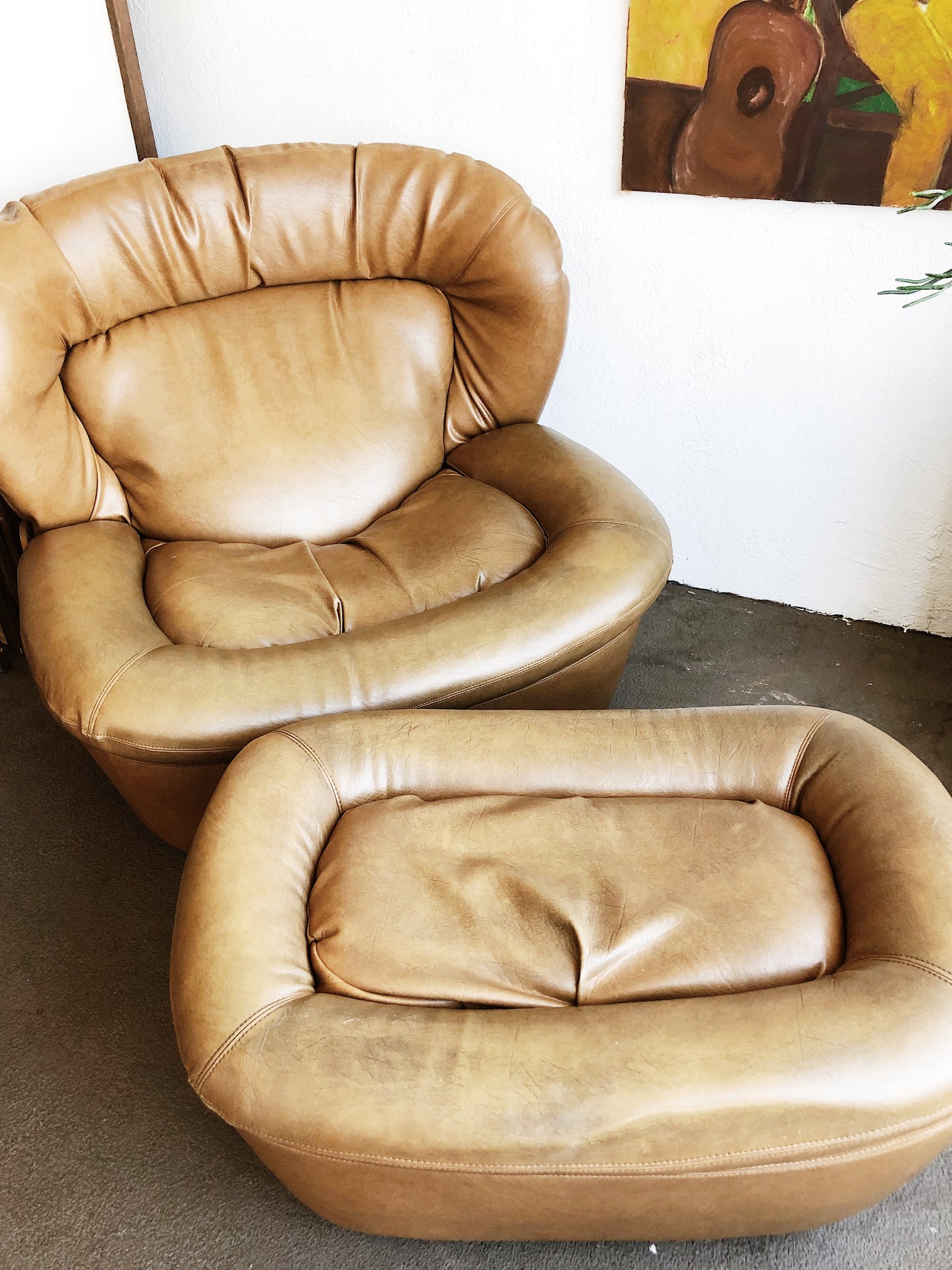 Vintage Naugahyde Oversized Chair and Ottoman
