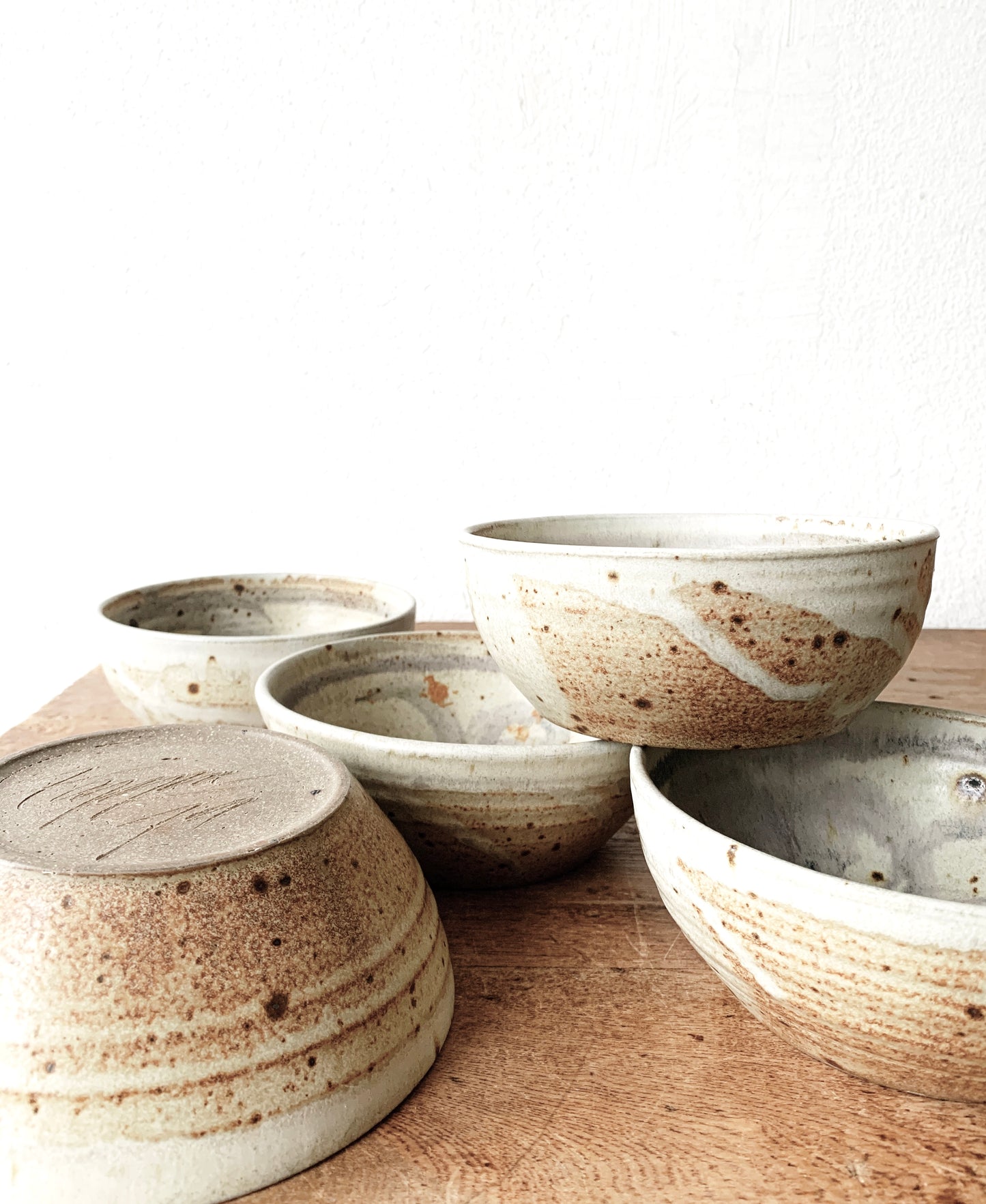 Set of Five Vintage Handmade Pottery Bowls