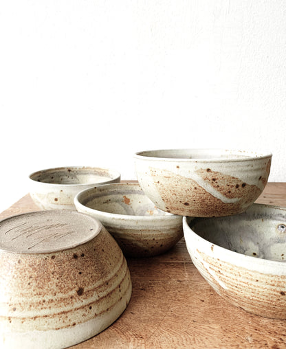 Set of Five Vintage Handmade Pottery Bowls