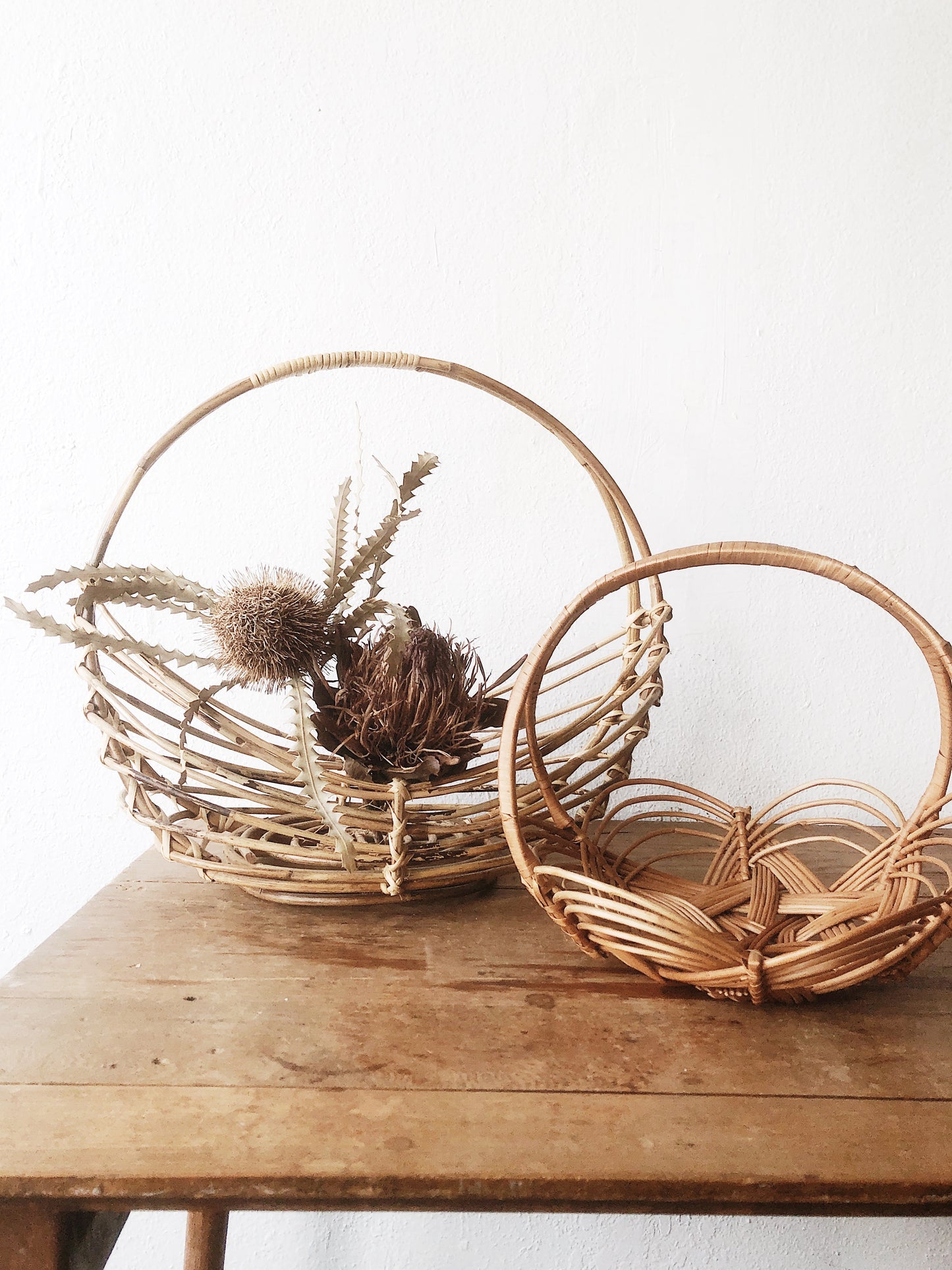 Vintage Bamboo Gathering Basket