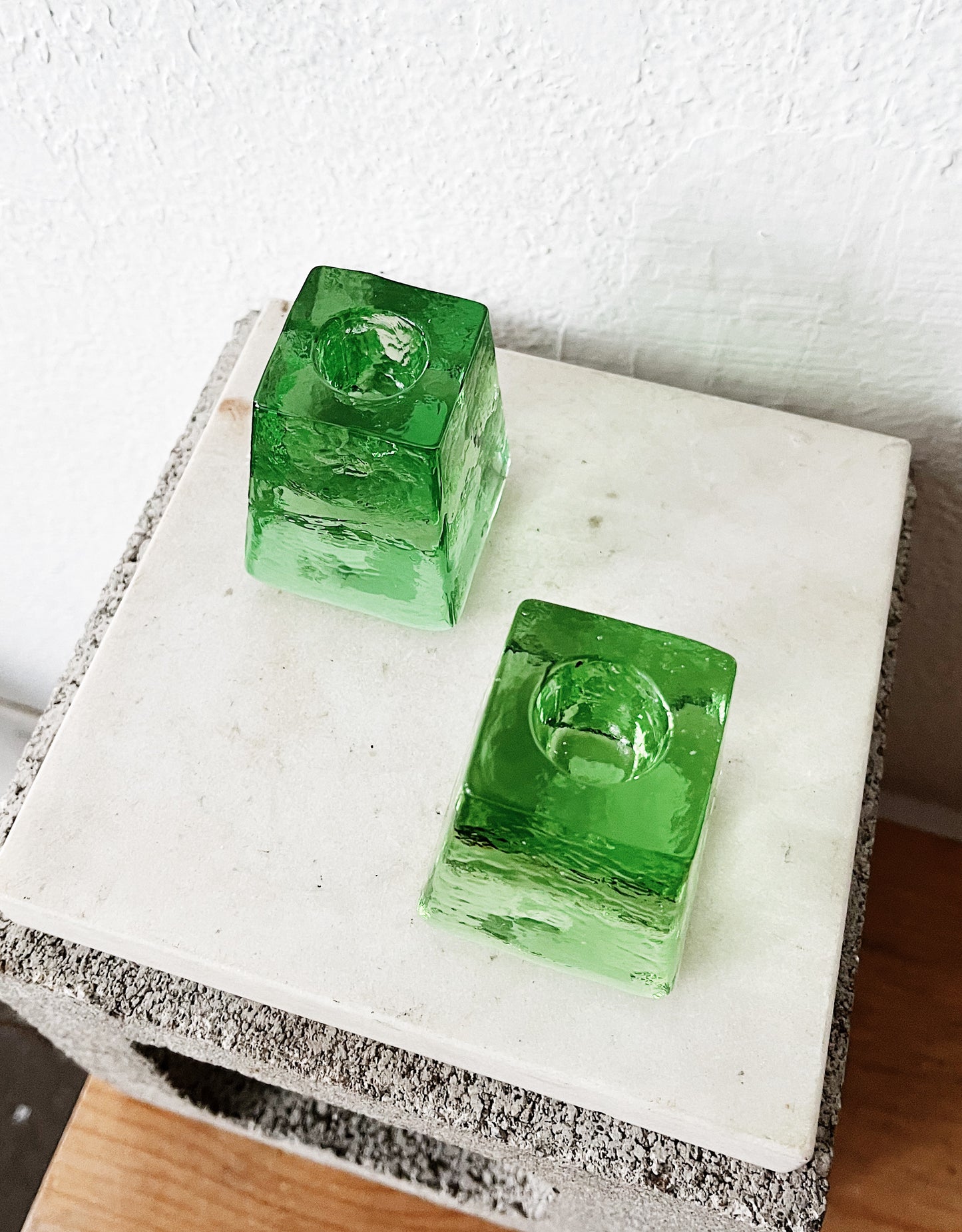 Vintage Green Glass Candle Holders