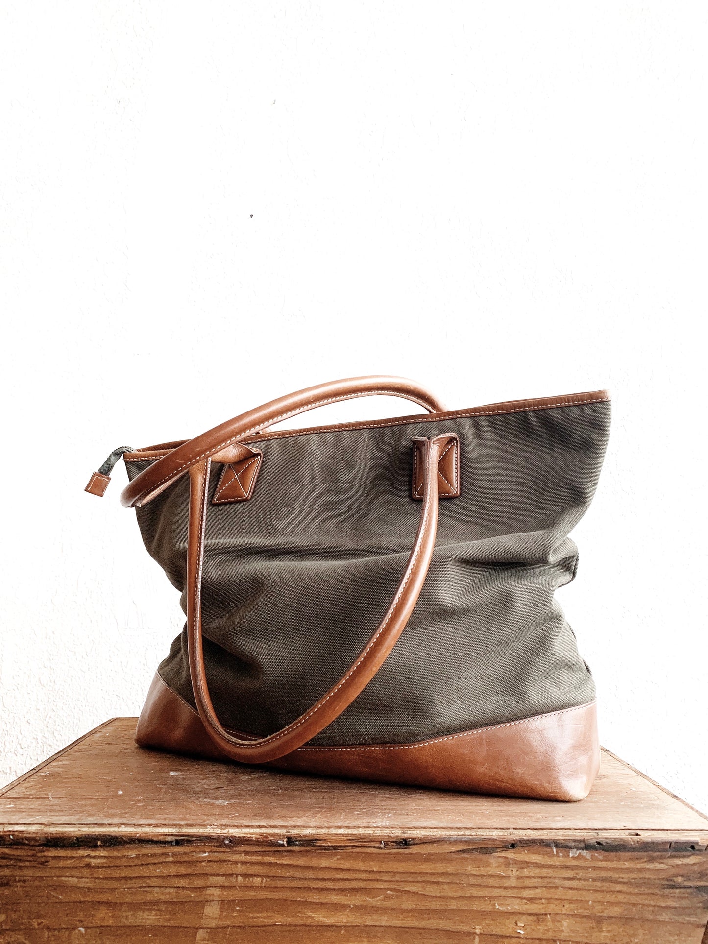 Cotton Canvas and Leather Tote