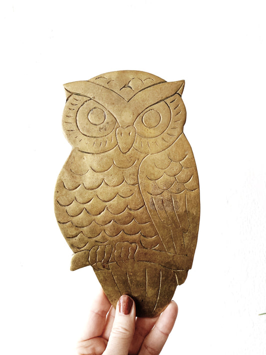 Vintage Solid Brass Footed Owl Trivet
