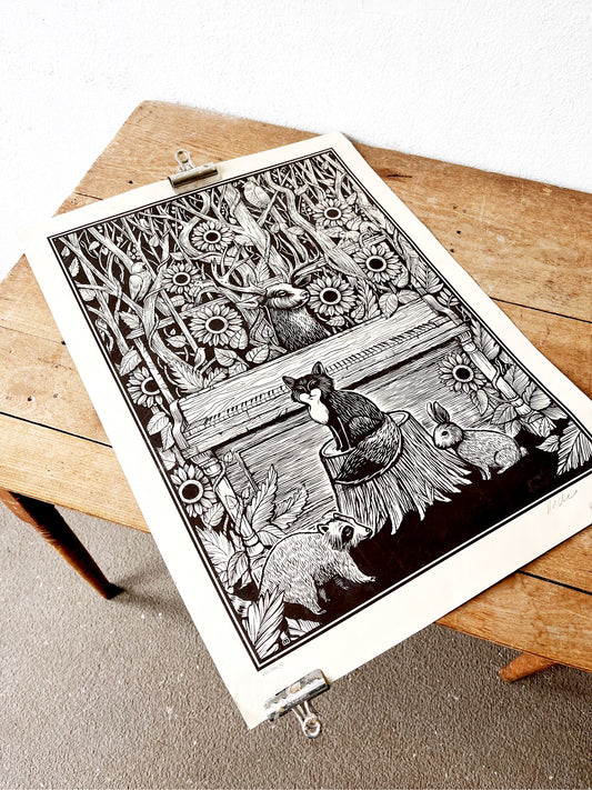 Piano in the Woods Original Screenprint